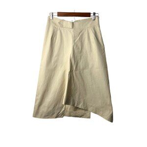 YSL Tan Color Asymmetrical Pleated A Line 2008 Runway Skirt Size F36 US 6